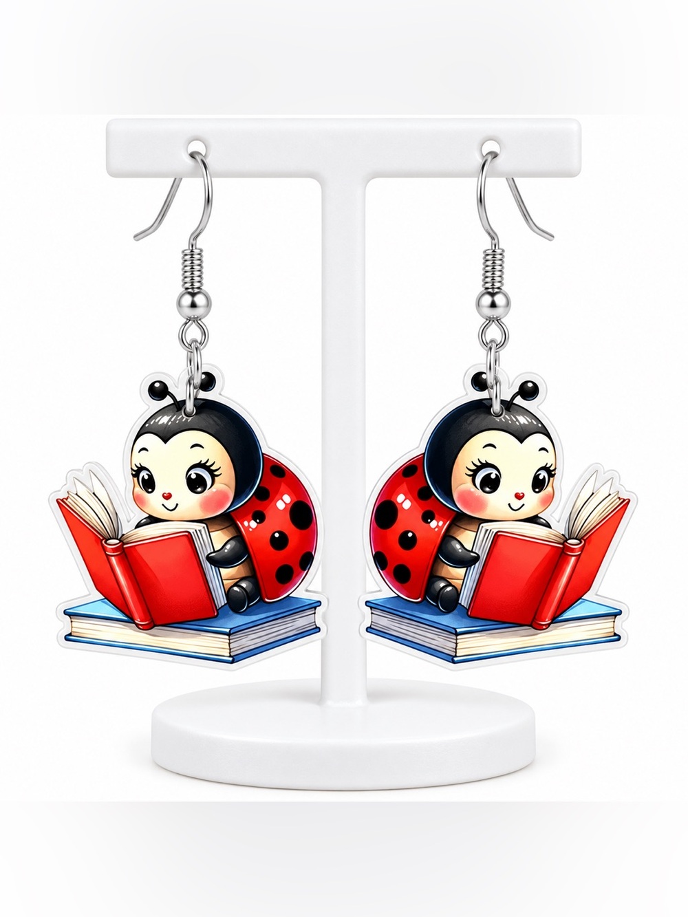 2D acrylic ladybug earrings